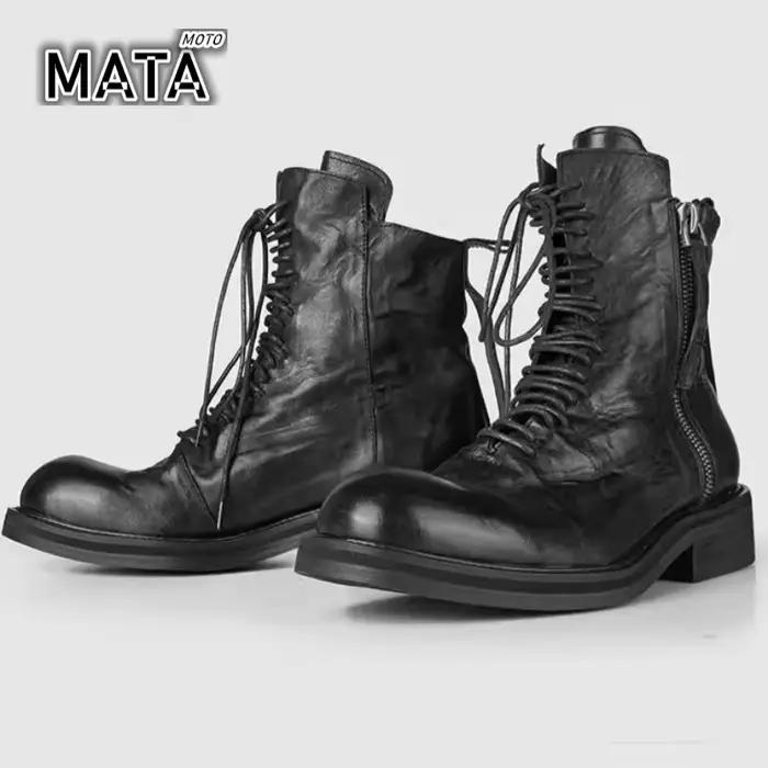 Bottes de moto style britannique pour hommes, bottines en cuir véritable faites à la main, chaussures de loisirs vintage, chaussures de fête à semelle épaisse pour hommes