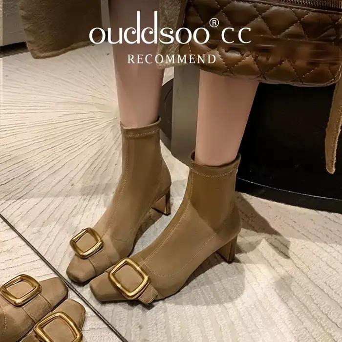 Ods-Bottes à talons bas personnalisées pour l'automne et l'hiver, bout pointu en métal, fermeture à glissière carrée, bottes de rinçage minces commandées, nouveau, 42