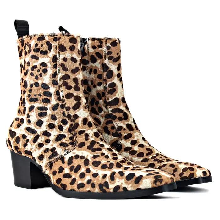 Bottines Chelsea pour hommes en cuir de cheval véritable, bottes à talon zippé, chaussures de créateur, chaussures de mode JY012-A