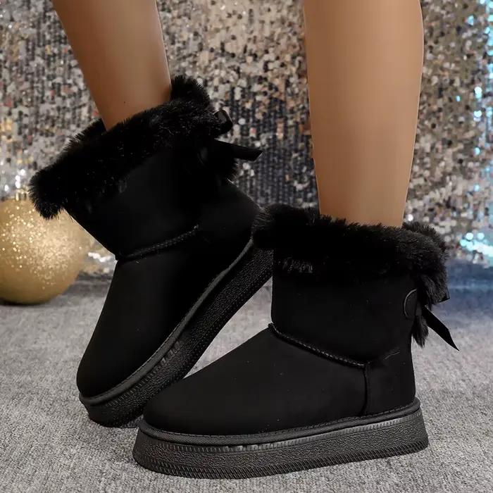 Bottes de neige élégantes à bout rond avec nœud, chaussures d'hiver plates et résistantes à l'usure pour étudiants, chaussures chaudes en velours pour femmes, nouvelle collection