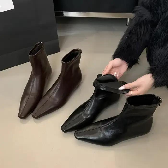Bottines pour femmes chaussures plates en cuir à bout pointu 2026 bottes de mode d'hiver nouvelle marche en cuir concepteur Chelsea Mujer Botas