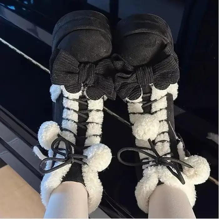 Doux femmes plate-forme botte de neige exquis arc Mary Jane chaussures pour femme mode peluche chaud hiver chaussure