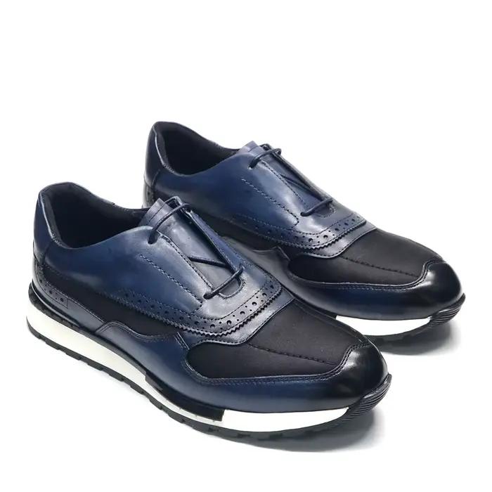 Marque de luxe concepteur hommes baskets en cuir véritable et tissu Patchwork à lacets marron richelieu Oxford