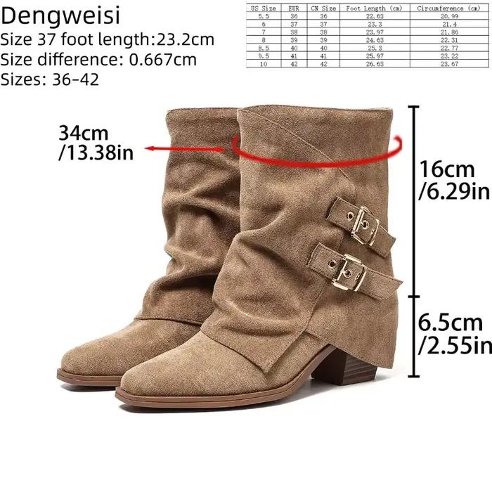 Bottes rétro en daim pour femmes, bottes décontractées à la mode avec boucle de ceinture, bottines à plateforme de créateur, style européen et américain, bottes courtes pour femmes