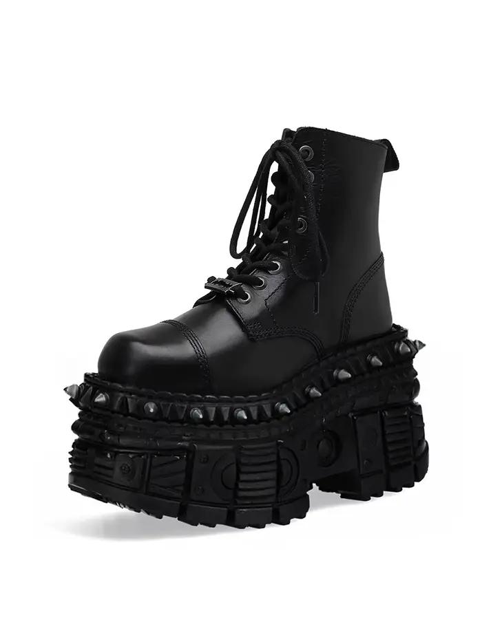 Style Punk femmes bottes à lacets talon hauteur plate-forme chaussures femme gothique cheville Rock bottes métal décor homme et femme baskets 2025