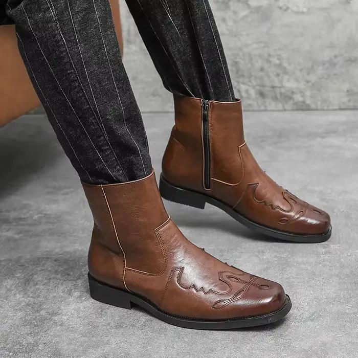 StephanBoots-Bottes de cowboy en cuir véritable pour hommes