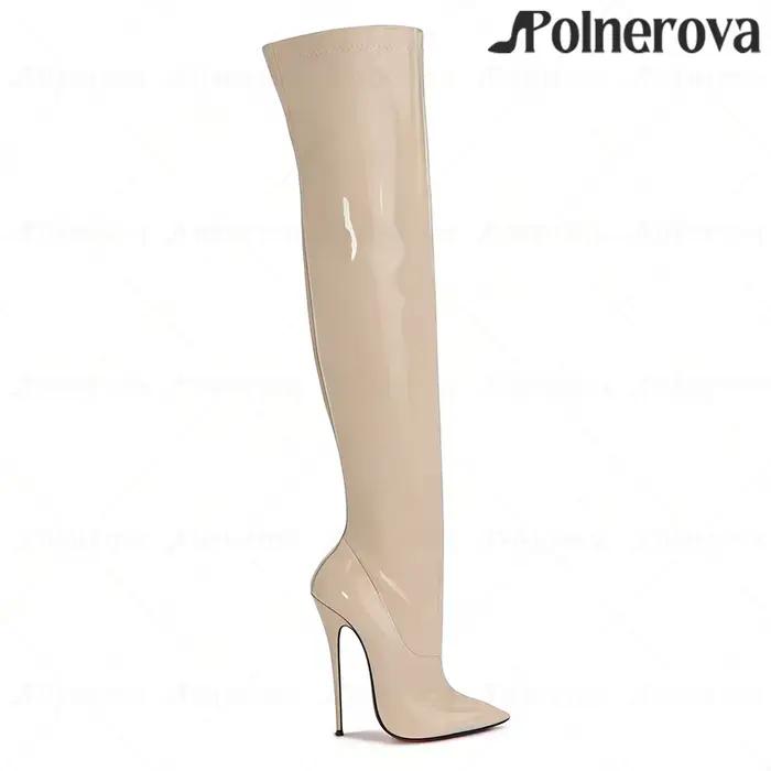 Bottes au-dessus du genou en cuir verni laqué de 16 cm