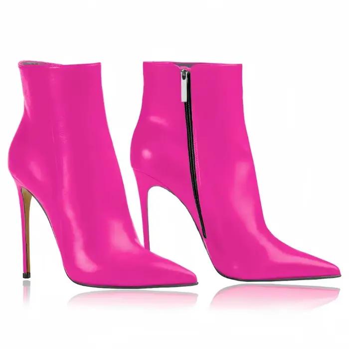 Bottes européennes et américaines à bout pointu et talons aiguilles en cuir PU
