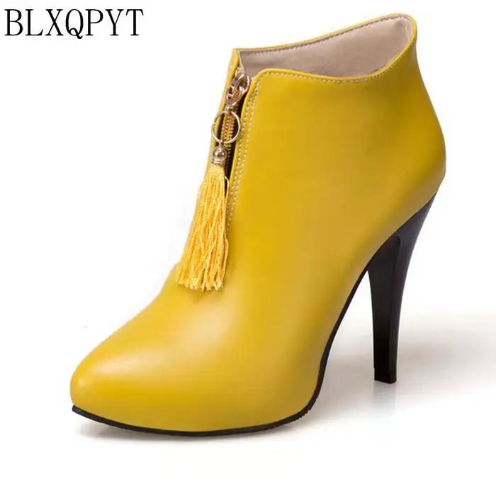 BLXQPYT bottines femmes Super grande taille 50 mode gland talons hauts bout pointu polyvalent automne hiver bottes courtes T2-1