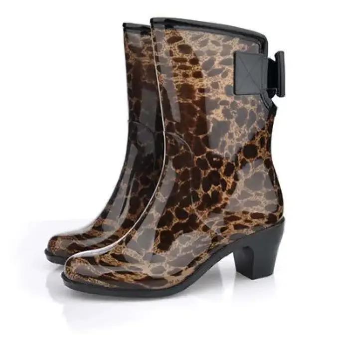 Bottes en caoutchouc femmes plate-forme chaussures imperméables femme Spike talons hauts bottines nouveau Sexy léopard épais bottes de pluie pour la pluie
