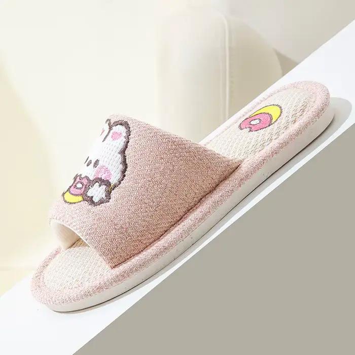 Chaussons en lin et coton pour toutes les saisons, unisexes, respirants, à semelle souple, antidérapants pour sols en bois dur, pantoufles d'intérieur pour couple