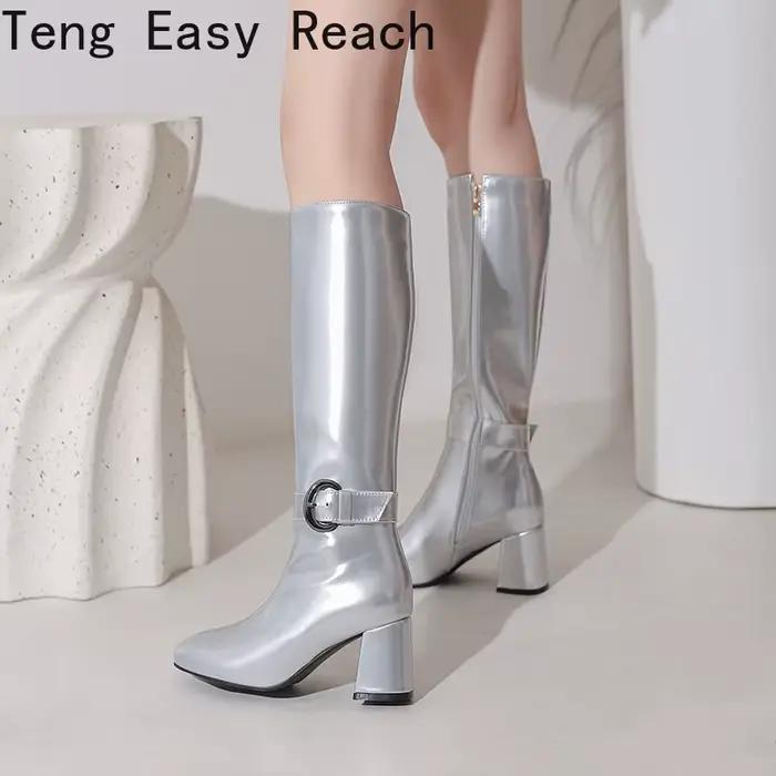 Bottes au genou en cuir verni pour femmes