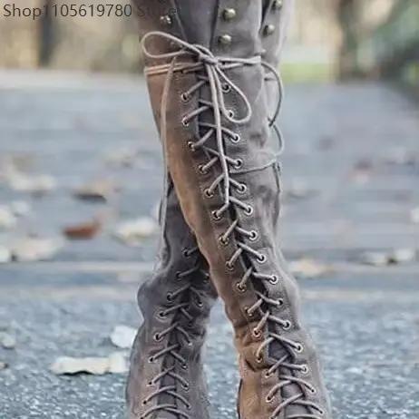 Bottes hautes à rivets pour femmes, nouvelle collection automne-hiver, chaussures de mode européennes, idéales pour Wish, Amazon, vente en gros, cosplay, carnaval