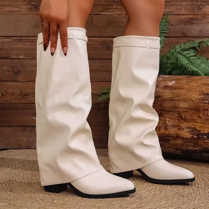 Bottes hautes pliables au-dessus du genou pour femmes en cuir PU, style britannique, talons hauts, bottes requins à offrir pour les occasions spéciales