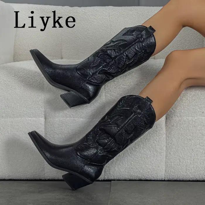 Bottes de Cowboy en Cuir pour Femme Style Occidental Haute Qualité Élégantes à Offrir Occasions Spéciales Hiver Confortables
