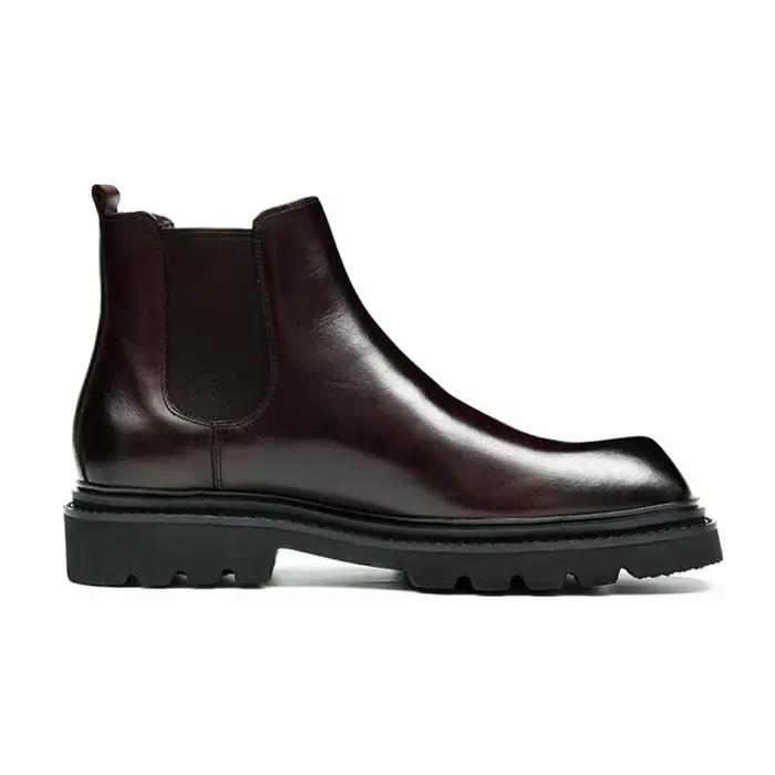 Bottes Chelsea en cuir véritable pour hommes, chaussures antiques teintes à la main, haut de gamme, mode style britannique, perceuse à manchette unique