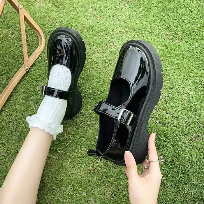 Chaussures de luxe en cuir Mary Jane pour femmes, chaussures de marche confortables et élégantes, plates et noires, mode printemps/automne