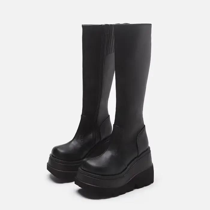Bottes mi-tube à talons compensés pour femmes