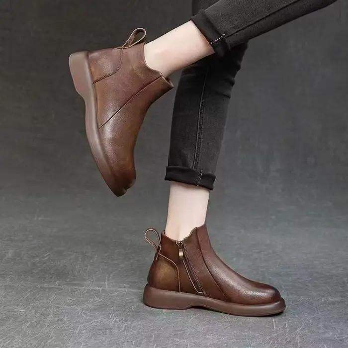 2025 nouvelles bottines à fermeture éclair latérale pour femmes-bottes Chelsea à semelle épaisse Style Vintage décontracté polyvalent automne hiver chaussons