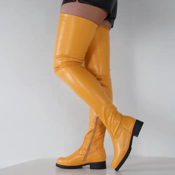 Grande taille 34-46 talons bas bottes longues femmes Stretch cuissardes chaussures