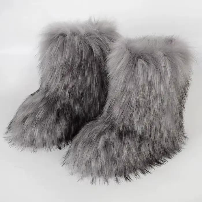 2025 femmes hiver fausse fourrure Bottes femme moelleux en peluche chaud