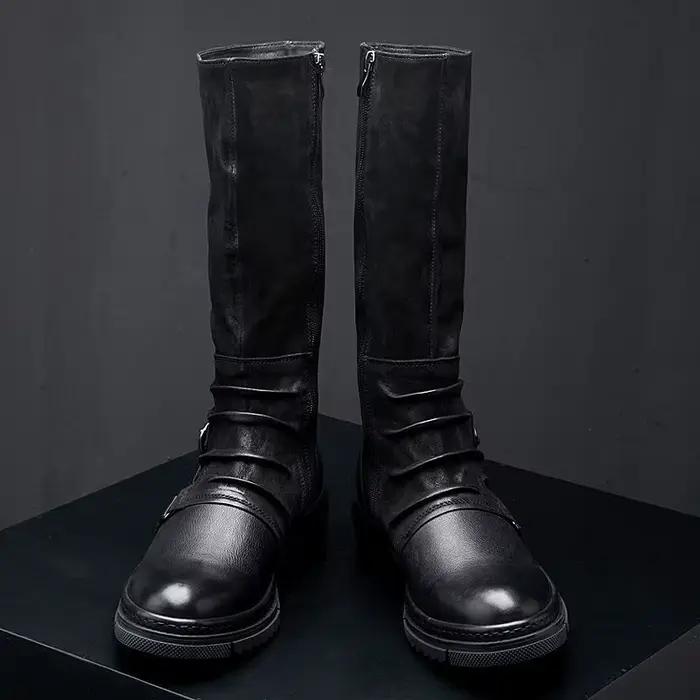 Bottes pour hommes en cuir PU mi-mollet