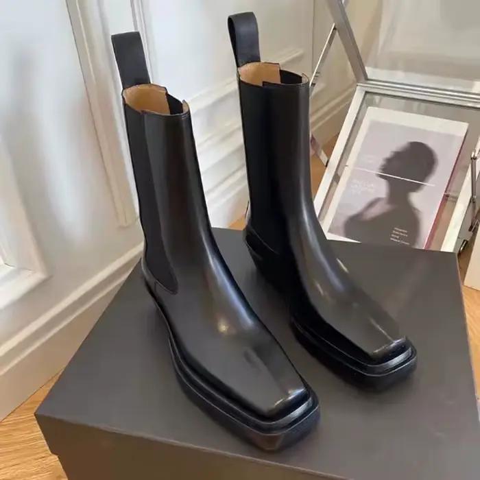 Bottes de rinçage en cuir à plateforme pour femmes