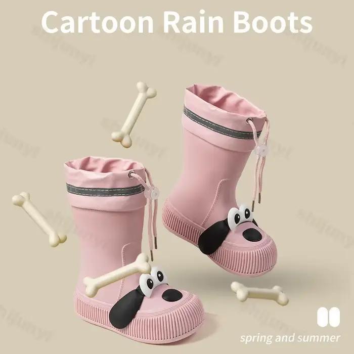 Bottes de pluie pour enfants, bottes de chien de dessin animé mignon, imperméables, à fond souple, pour garçons et filles, toutes saisons, chaussures de pluie d'extérieur à la mode