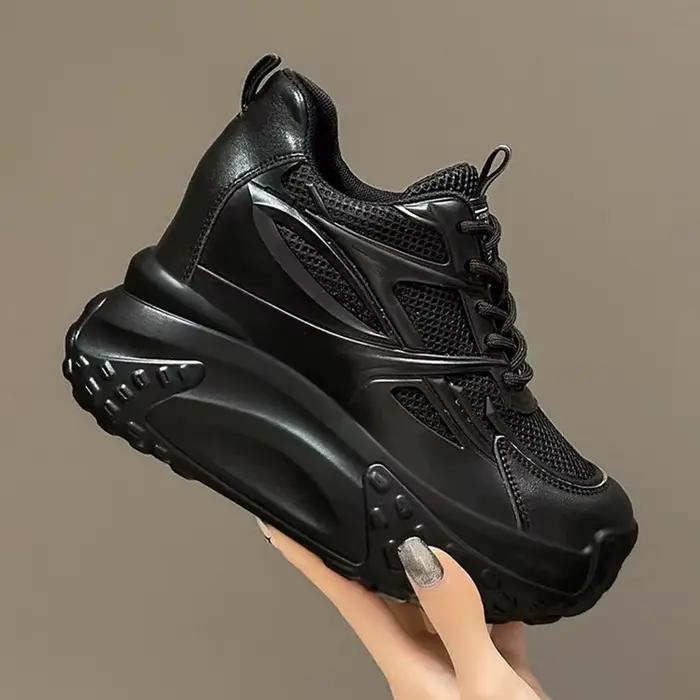 Femmes creux talons hauts 10cm baskets épais décontracté automne printemps plate-forme compensée haute couture respirant femmes été maille chaussures