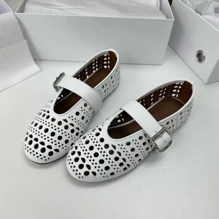 Chaussures plates Mary Jane en résille tendance pour femme, à talon bas, bout rond, semelle extérieure en caoutchouc, respirantes et faciles à enfiler