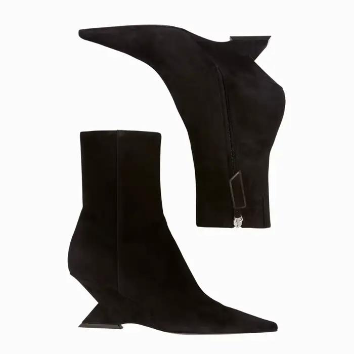 Nouvelles Bottines à Talon Compensé pour Femme 2026 – Mode, Bout Pointu, Fermeture Éclair Latérale, Talon Triangulaire Sexy, en Cuir Souple Extensible