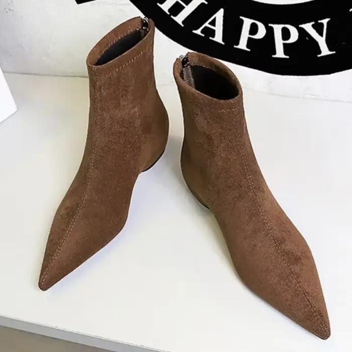 Bottes courtes pointues en daim pour femmes