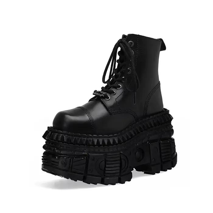 Bottes de chevalier à lacets et talons super hauts pour femmes