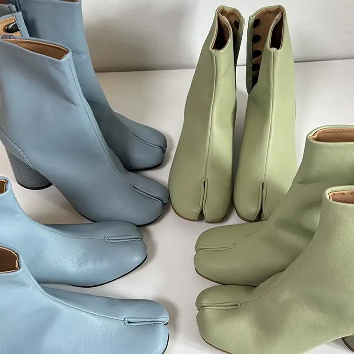 2025 femmes hiver cheville bleu vert Tabi bottes chaussures