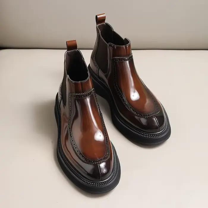 Automne et hiver nouvelles bottes Chelsea britanniques en cuir véritable affaires chaussures montantes