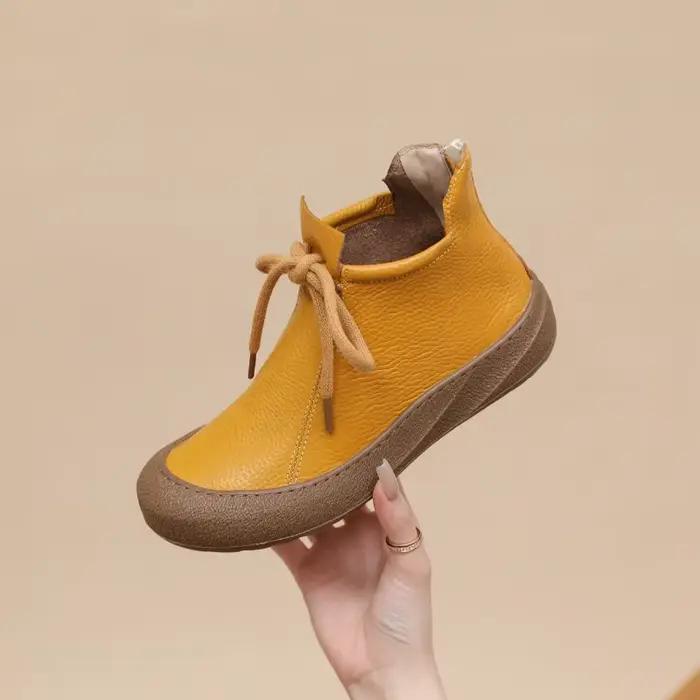 Chaussures en cuir véritable pour femmes, bottines douces rétro de marque, bottes à la mode pour dames, grande taille 41 D598, automne et début d'hiver