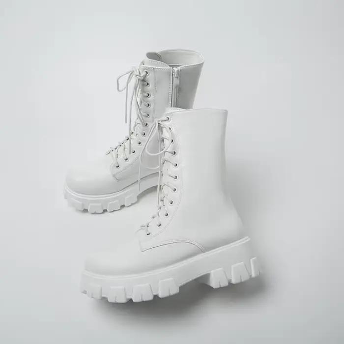 Bottes mi-mollet style anglais pour femme, plateforme, grande taille, printemps-automne