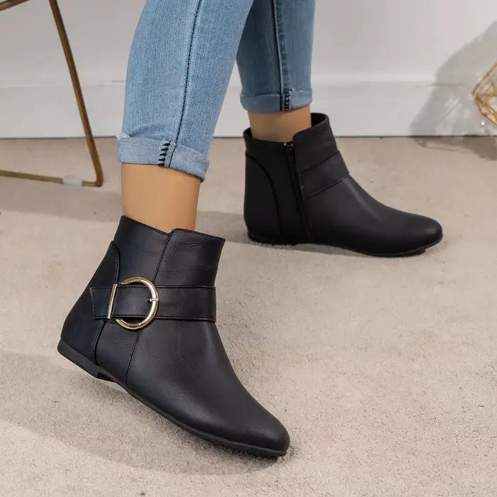 Bottes nues à fermeture éclair latérale avec boucle en métal, bottes courtes à la mode, confortables, simples, polyvalentes, pour fête d'affaires, vacances