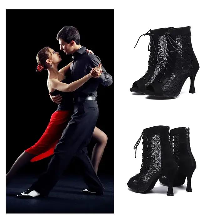 SWDZM femmes chaussures de danse dentelle bottes de salon haut noir Jazz chaussure