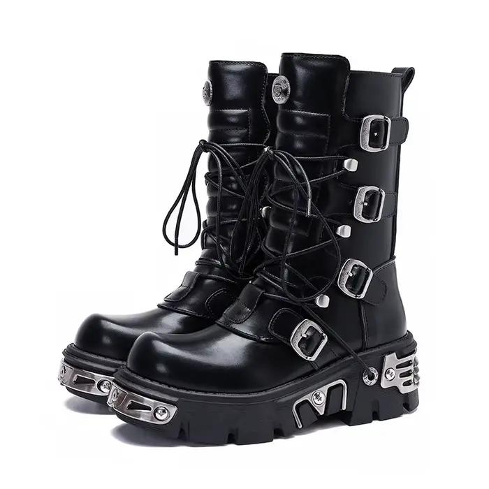 Bottes de moto de Style britannique à la mode avec semelle épaisse