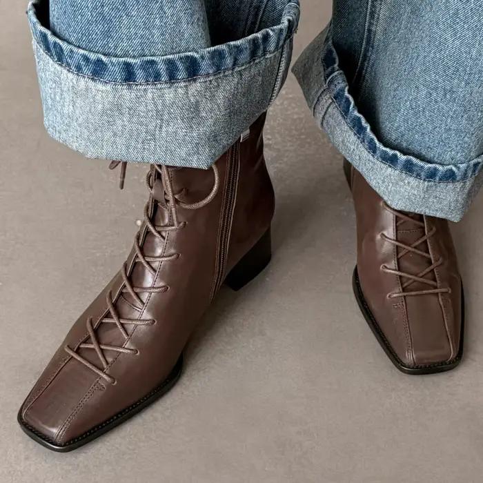 Bottines d'automne en cuir de vache pour femmes