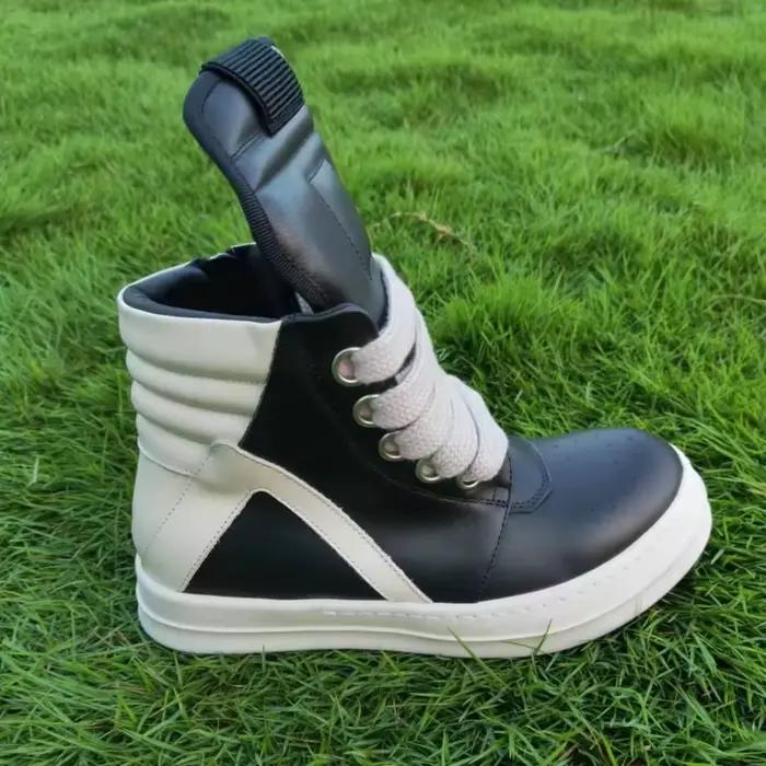 Chaussures en cuir véritable décontractées pour hommes hautes bottes ajustées lacets fermeture éclair ocassions décontractées et sportives