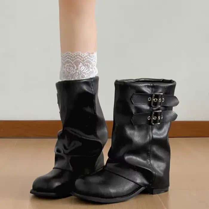 Bottes pour femmes, style vintage, talon épais, bottes western à la cheville, chaussures élégantes avec boucle de ceinture, bottes courtes en cuir souple et confortables pour femmes