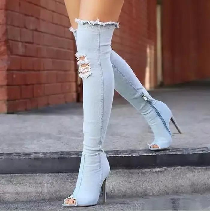 Cuissardes à talons hauts avec pompon pour femme