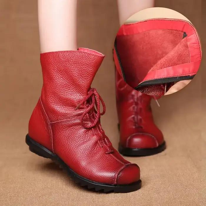 Femmes chaussures rétro Original en cuir bottes courtes