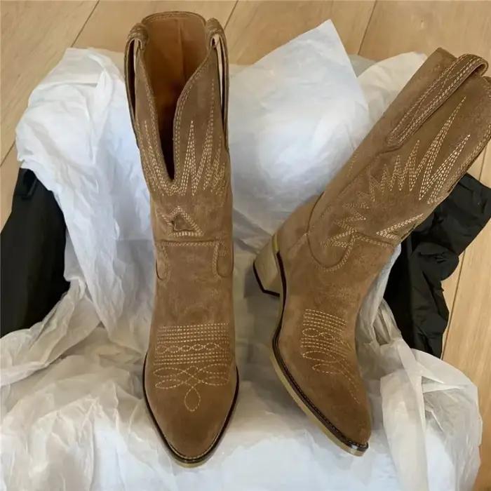 Bottes western brodées de fleurs pour femmes