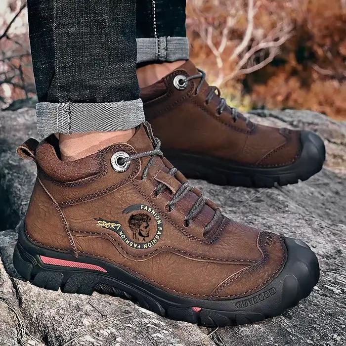 Bottes d'extérieur en cuir véritable pour hommes