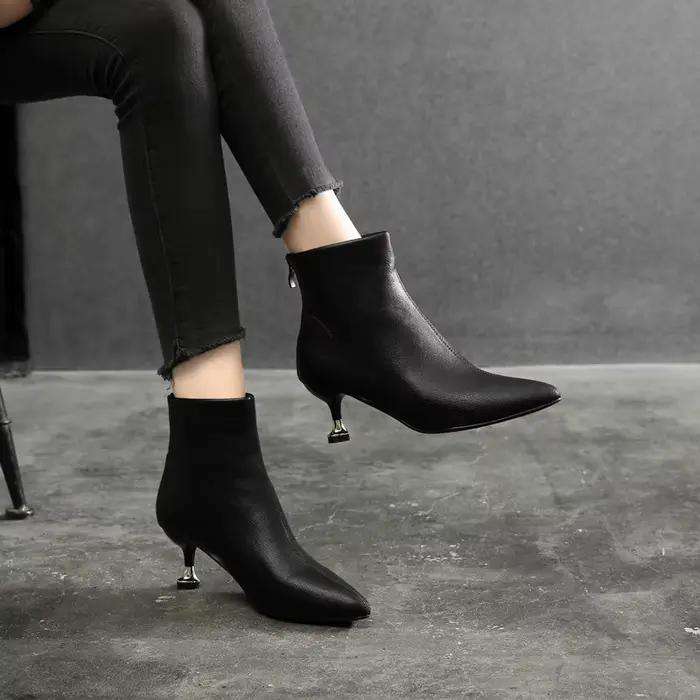 Bottines d'hiver noires à talon haut pour femmes, pointure 31-43, petites tailles 31 32 33, bout pointu, talon aiguille