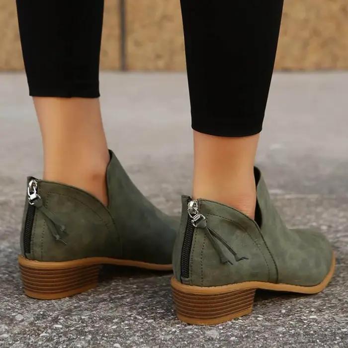 Bottines pointues en daim à talons épais pour femme