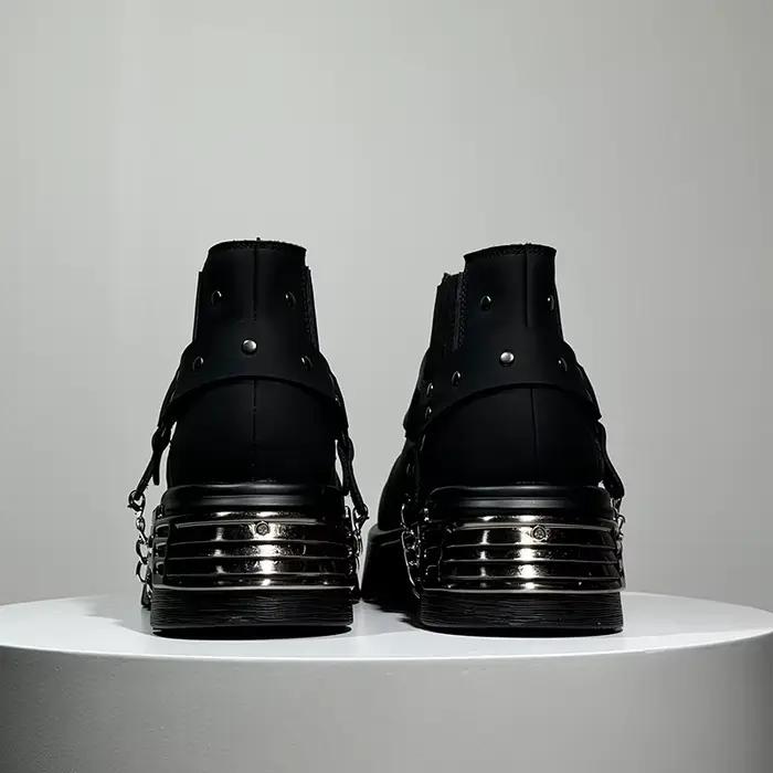 Nouvelles Bottes Noires Homme Style Rock Punk Métal Patchwork – Chaussures Décontractées Tendance à Talon Rehaussant et Coupe Basse